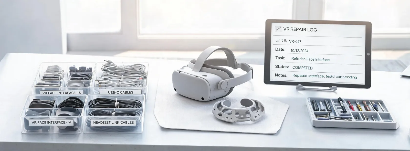 Refurbished VR headset bench